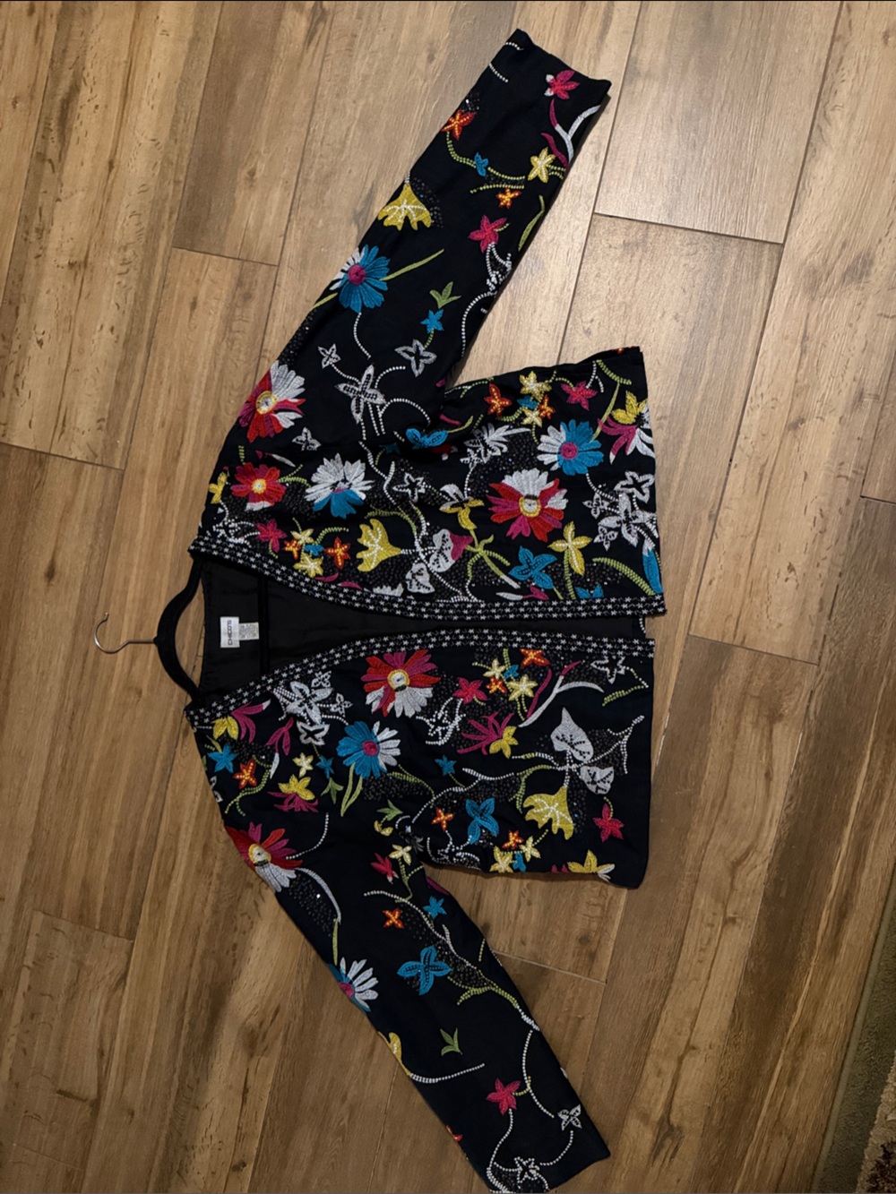 Chico's Black Embroidered Floral Jacket